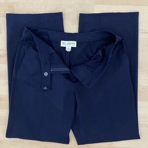 St. John Women's Slacks Navy Flat Fit Front Wide Leg Size 10